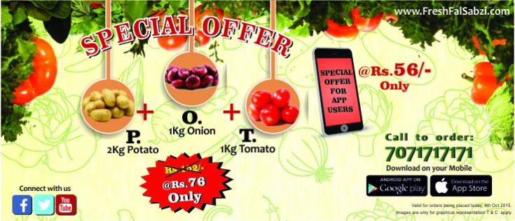 India Desire : Freshfalsabji Order 2 Kg potato +1kg onions+1kg tomato At Rs 56 Only On app